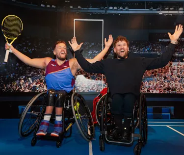 Dylan Alcott (AO) Posing Next To Wax Figure Dylan Alcott