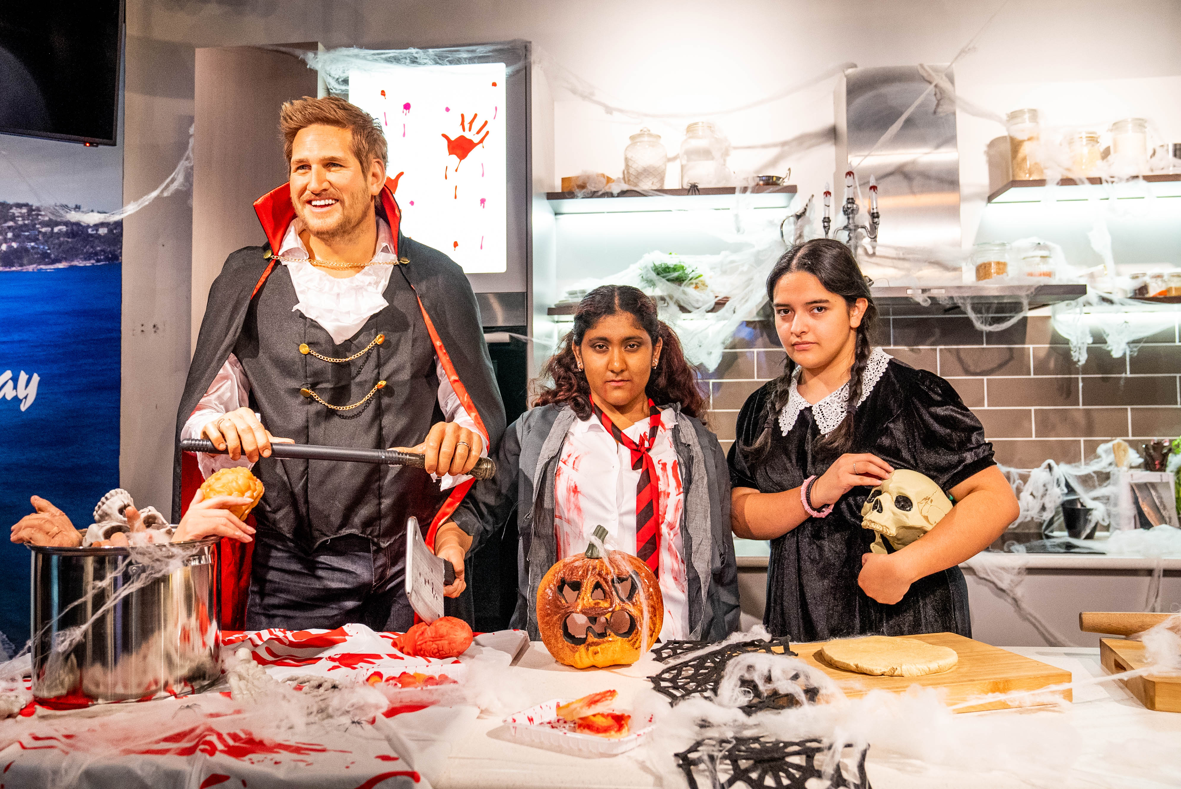 Curtis Stone And The Madame Tussauds Sydney Team And 'Thing' Hand Holding Brain